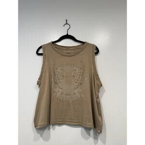 Lucky Brand Tank Top Womens Size Large Revolution Distressed T-Shirt Tee Bling